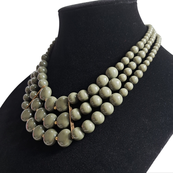 Vintage Choker Beaded Multi Layered Necklace Olive Green 10 + 3 Inches - Picture 3 of 13